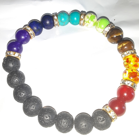 Chackra Bracelets 7 w Lava Stones - Picture 1 of 1